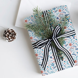 Christmas Watercolor Holly Foliage Pattern Wrapping Paper