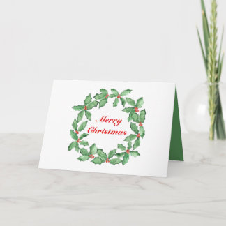 Christmas Watercolor Holly Wreath personalise card