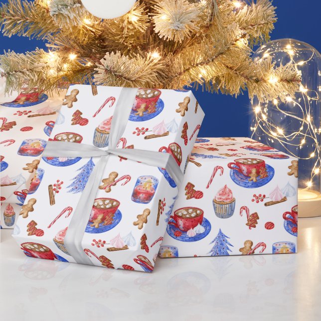 Christmas Watercolor Hot Chocolate and Sweets Wrapping Paper (Holidays)