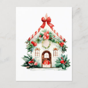 Christmas Watercolor House Postcard