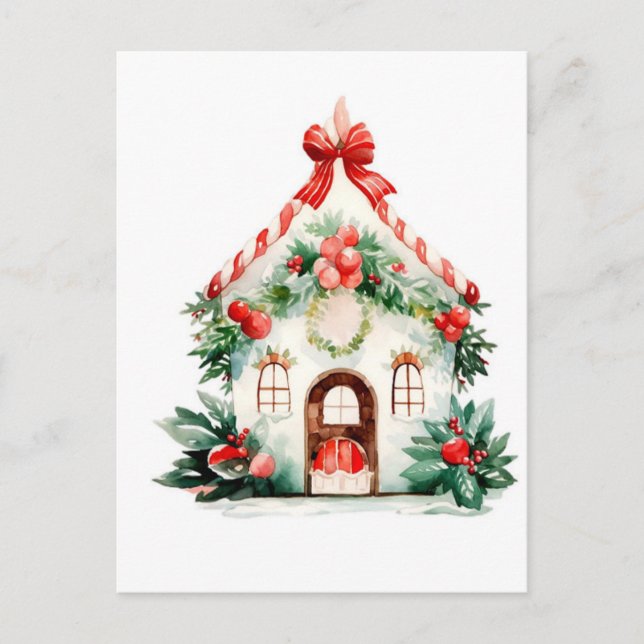 Christmas Watercolor House Postcard (Front)