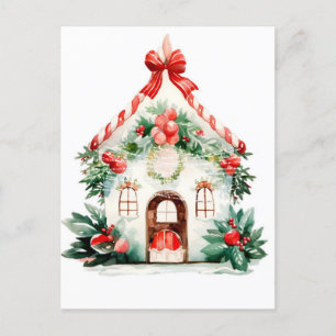 Christmas Watercolor House Postcard