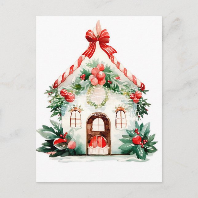 Christmas Watercolor House Postcard (Front)