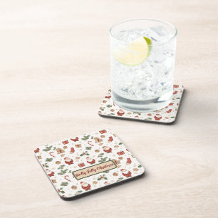 Christmas Watercolor Illustration Hard Coaster