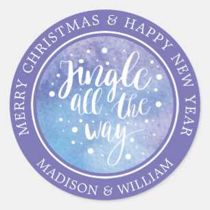 Christmas   Watercolor - Jingle All the Way Quote Classic Round Sticker