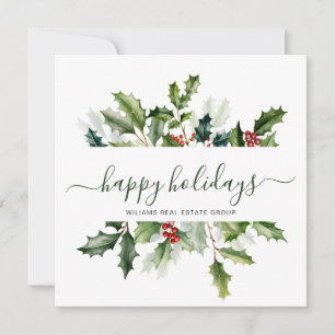Christmas Watercolor Mistletoe Corporate Greeting Holiday Card
