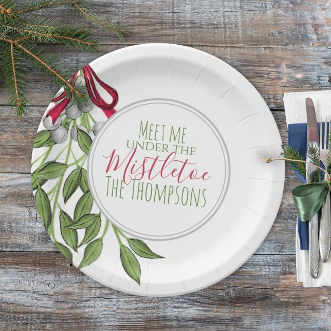 Christmas Watercolor Modern Rustic Mistletoe Paper Plate (Creator Uploaded)
