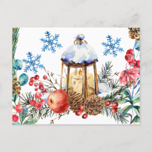 Christmas Watercolor Nature Forest Collage Postcard