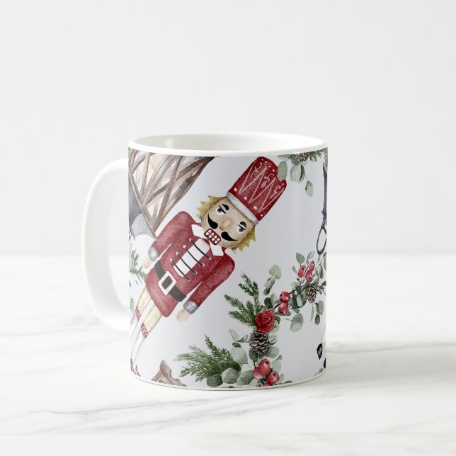 Christmas Watercolor Nutcracker Lantern Pattern Coffee Mug (Front Left)