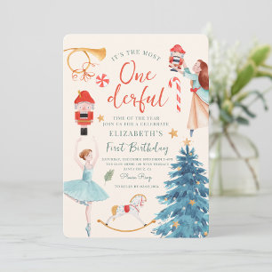 Christmas Watercolor  Onederful Baby Birthday  Invitation