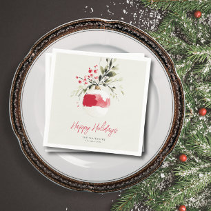 Christmas Watercolor Ornament Personalized Name Napkin