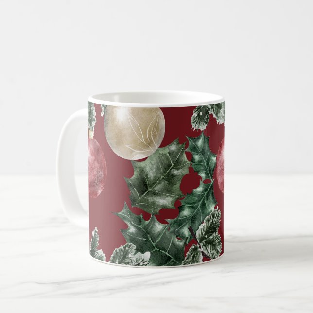 Christmas Watercolor Ornaments Pattern Coffee Mug (Front Left)
