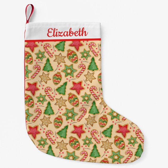  Christmas Watercolor Pattern Personalised Name Small Christmas Stocking (Front)