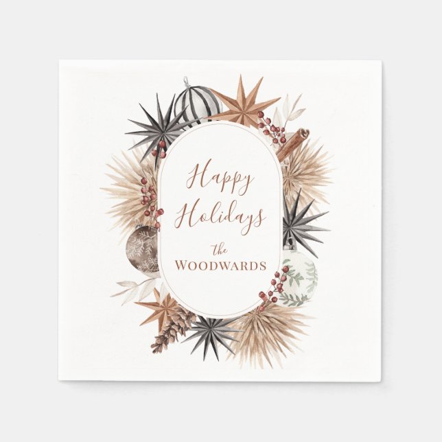 Christmas Watercolor Personalised Holiday Party  Napkin (Front)