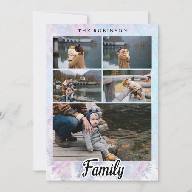 Christmas Watercolor Pink Blue Family Snow Trees Card (Front)