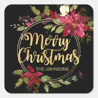 Christmas Watercolor Poinsettia Gold Red Black