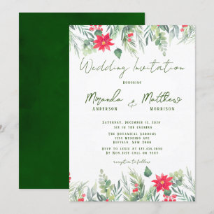 Christmas Watercolor Poinsettia Leaf Wedding Invitation