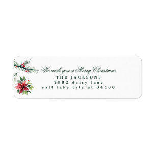 Christmas Watercolor Poinsettia Return Address