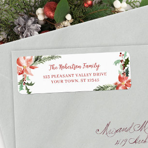 Christmas Watercolor Poinsettia Return Address