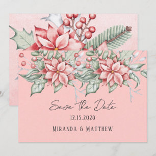 Christmas Watercolor Poinsettia Save The Date Invitation
