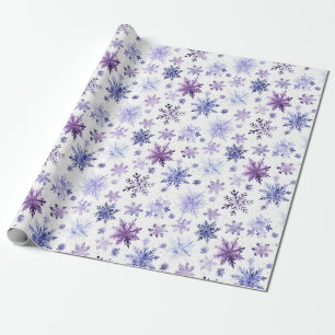 Christmas watercolor purple snowflakes pattern wrapping paper