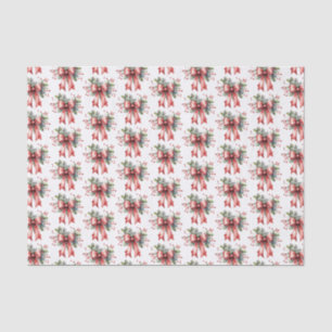 Christmas Watercolor Red Bow Holly Pattern Tissue Paper
