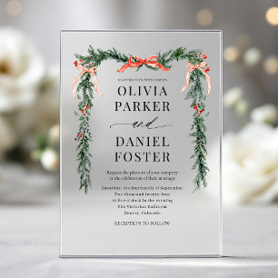 Christmas Watercolor Red Bow Winter Wedding Acrylic Invitations