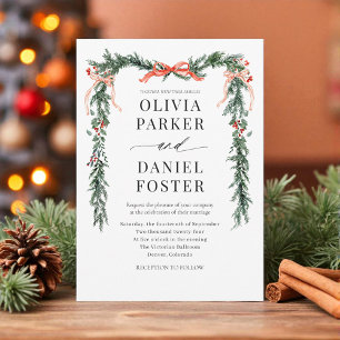 Christmas Watercolor Red Bow Winter Wedding Invitation