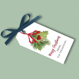 Christmas Watercolor Red Holly Berries Simple Gift Tags