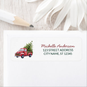 Christmas watercolor Red Truck Return Address