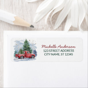 Christmas watercolor Red Truck Return Address     