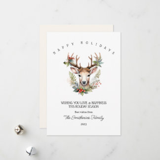 Christmas Watercolor Reindeer Flat Holiday Card