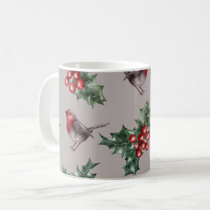Christmas Watercolor Robin Birds Pattern Coffee Mug