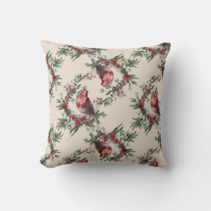 Christmas Watercolor Robin Birds Pattern Cushion