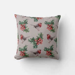 Christmas Watercolor Robin Birds Pattern Cushion