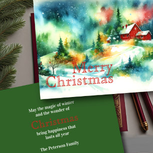 Christmas Watercolor Rural Winter Scene Holiday Card