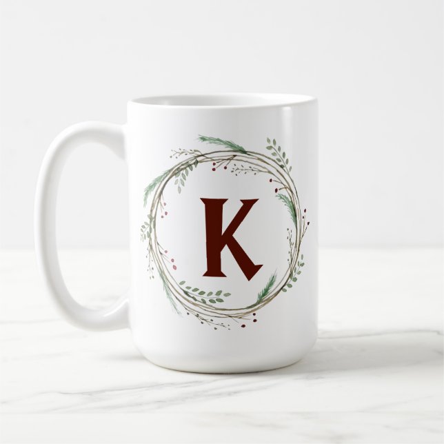 Christmas Watercolor Rustic Wreath Coffee Mug (Left)