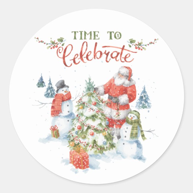 Christmas Watercolor Santa Classic Round Sticker (Front)