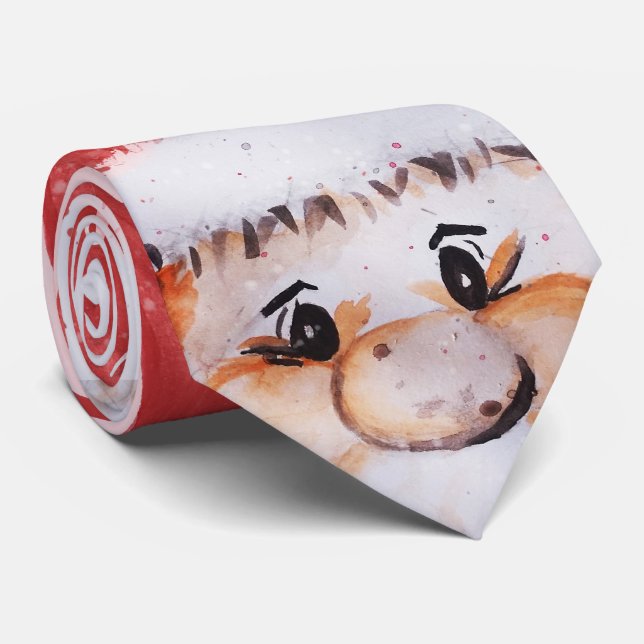 Christmas watercolor Santa Claus “Joy Love Peace” Tie (Rolled)