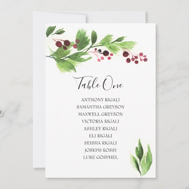 Christmas Watercolor Seating Chart Table Plan Invitation (Front)