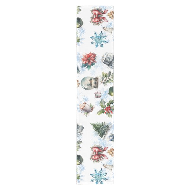 Christmas Watercolor  Short Table Runner (Front)