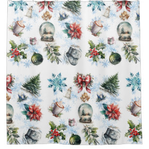Christmas Watercolor Shower Curtain