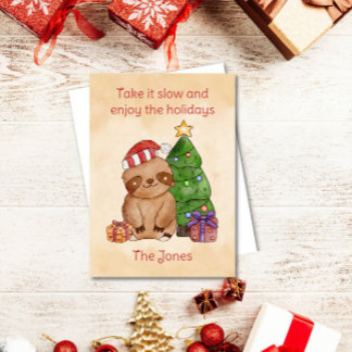 Christmas Watercolor Sloth Greeting Card