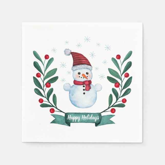Christmas Watercolor Snowman Custom Napkin (Front)