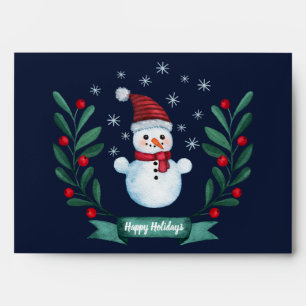 Christmas Watercolor Snowman Navy Blue Custom Envelope