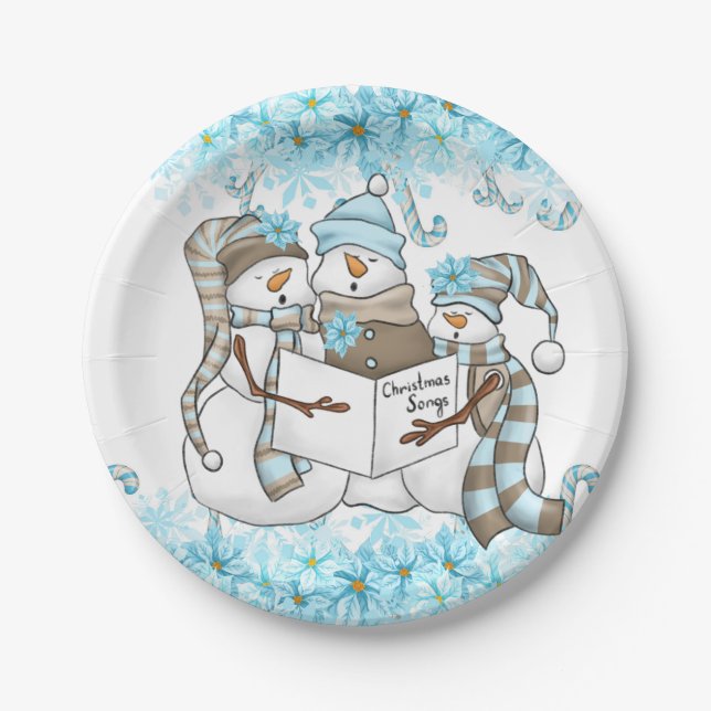 Christmas watercolor snowman party plate (Front)