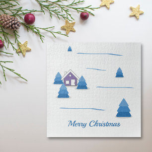 Christmas Watercolor Snowy Landscape Puzzle