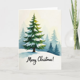 Christmas Watercolor Snowy Tree Card