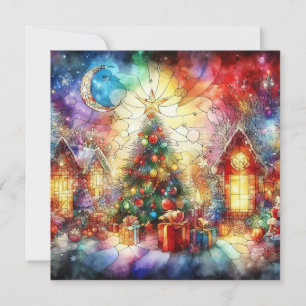 Christmas Watercolor Stained Glass Greeting Card