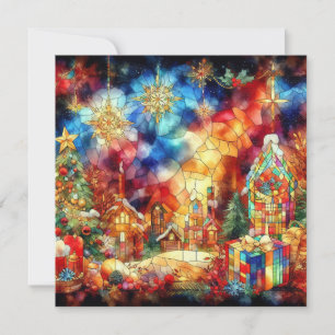 Christmas Watercolor Stained Glass Greeting Card
